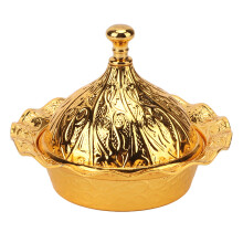 Gold Floral Embossed Candy Dish with Lid, 10x7cm, Zinc Alloy