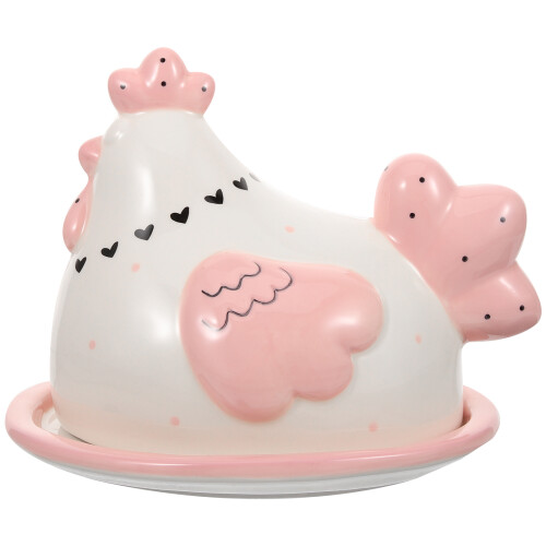 2Sets Hübsche Butterdose Aus Keramik Mit Deckel Hühnerform Pink 1