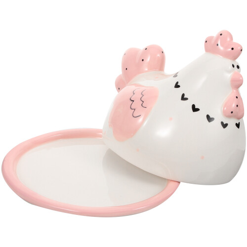 2Sets Hübsche Butterdose Aus Keramik Mit Deckel Hühnerform Pink 2