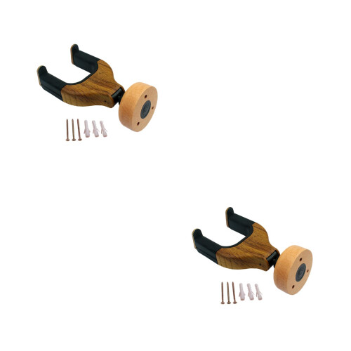 2Pcs Light Brown Bamboo Guitar Hangers with Wall Mount Hooks 2