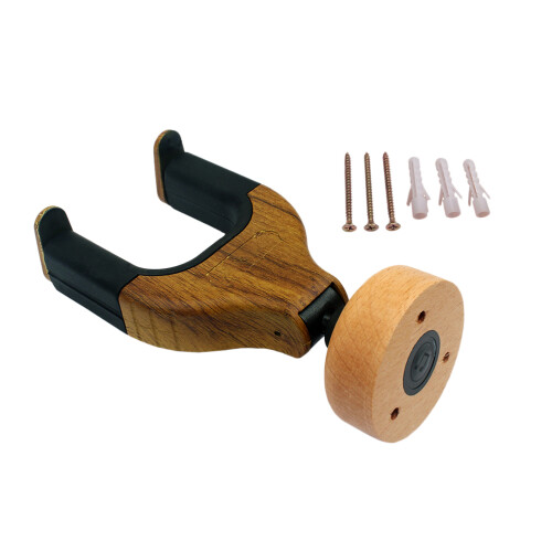 2Pcs Light Brown Bamboo Guitar Hangers with Wall Mount Hooks 1