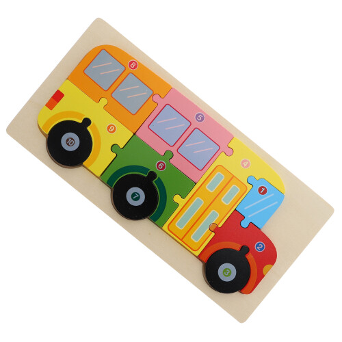 2Pcs Wood Bus Educational Toy Durable Jigsaw 1