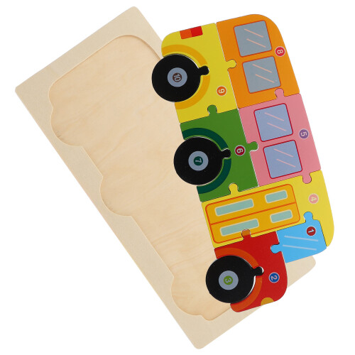 2Pcs Wood Bus Educational Toy Durable Jigsaw 2