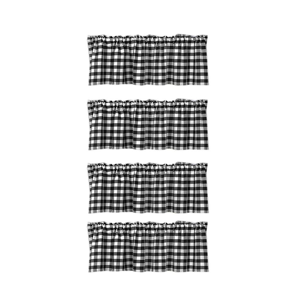 4X  Plaid Valances for Kitchen Farmhouse Check Plaid Valances for Window Treatment Decor (Black and White)