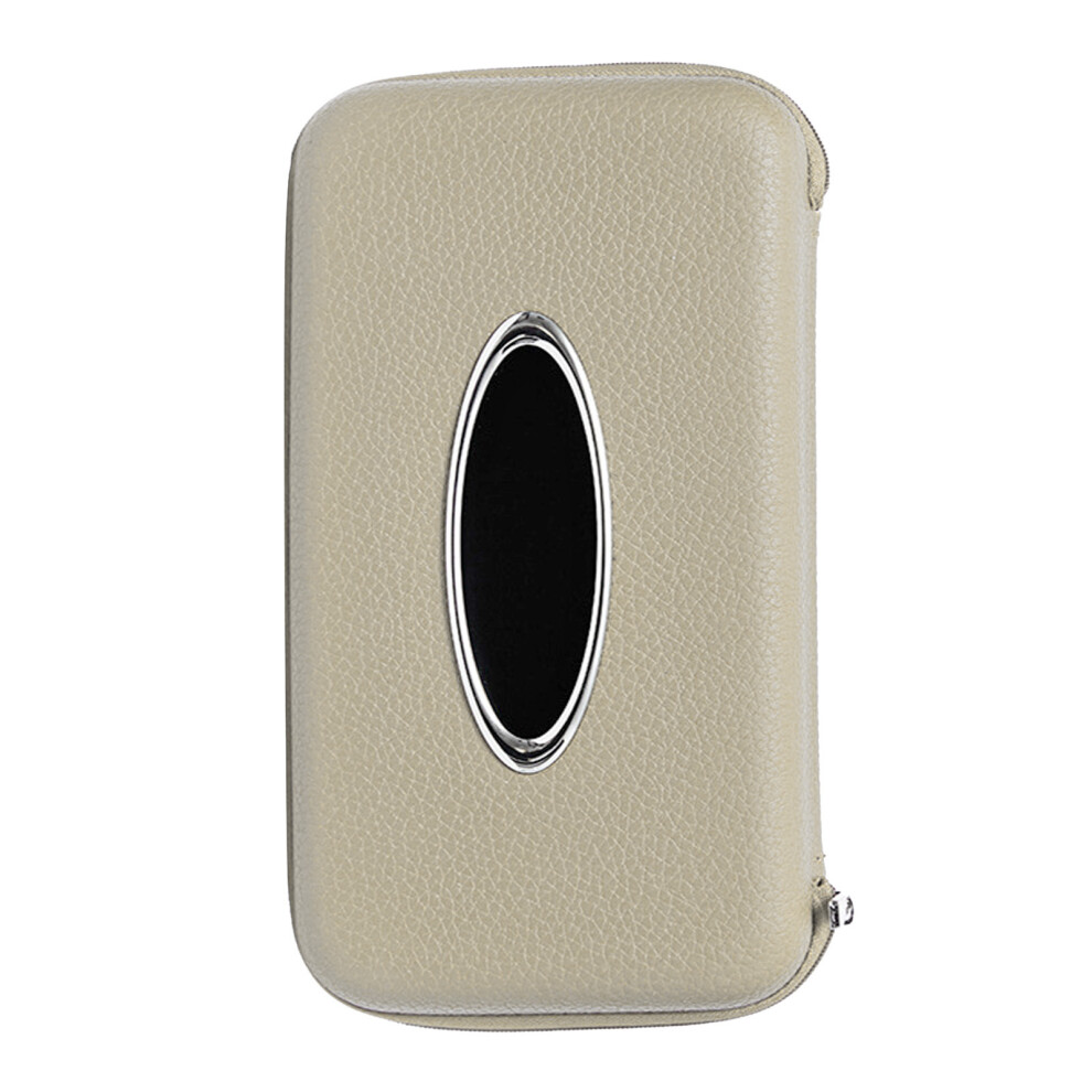 Car Tissue Holder - Microfiber Leather, Visor Hanging Box Beige 4391372317176