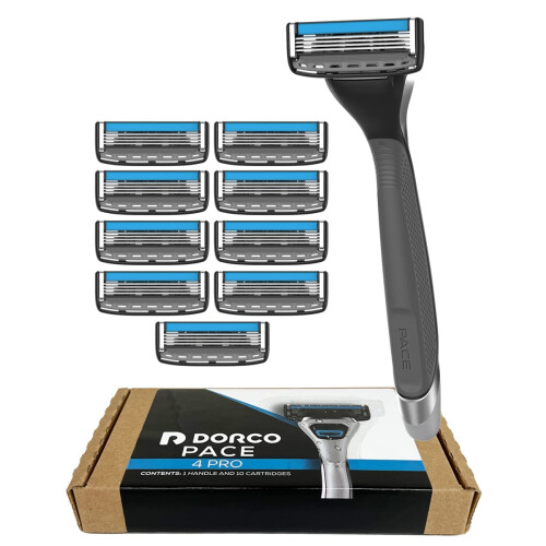 Dorco Pace 4 Pro - 4-Klingen Rasierer System - 10er Pack (10 Klingen + 1 Griff)