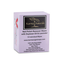 Karma Organic Toallitas Desmaquillantes de Esmalte de Uñas con Aceite de Soja y Lavanda, 100% a Base de Soja, No Tóxico, Vegano - Paquete de 10