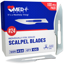 MedHelp 100 Wegwerp Scalpel Bladen #24, Chirurgische Bladen, Hoogwaardig Koolstofstaal