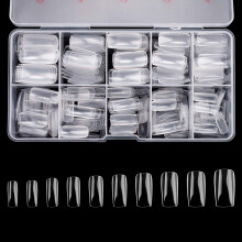 Volledige Dekking Acryl Nepnagels, 1000PCS Kunstnagelvormen met 10 Maten in Doos voor Nagels (Duidelijk+Natuurlijk)
