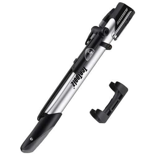 Pompa a mano ICETOOLZ - Modello in alluminio argento - Pressione massima 9,6 bar - Indicatore di pressione