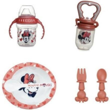 Essenspaket 1. Alter THERMOBABY MINNIE - 1 Beißspielzeug + 1 Schüssel mit Löffel + 1 Griffbecher + Set mit 2 Bestecken