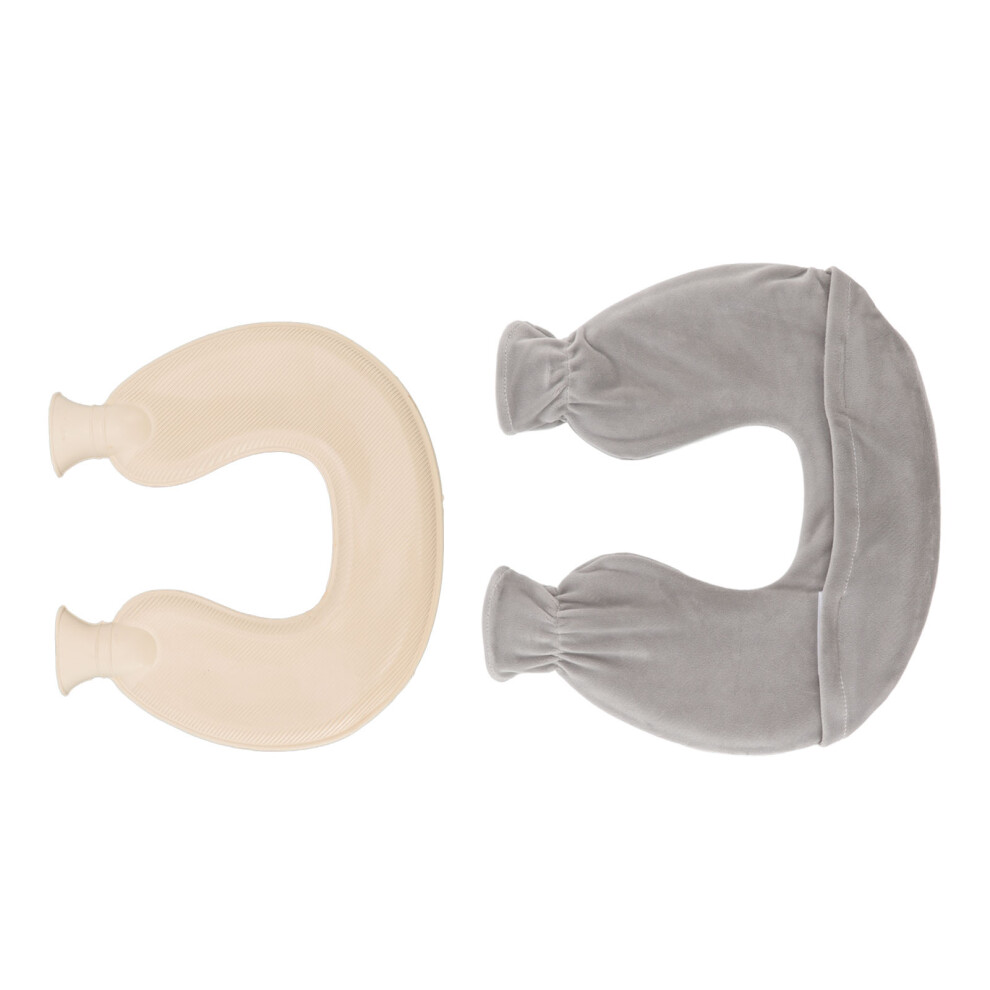 1L U-Shaped Hot Water Bottle for Winter, Gray, Soft Cover