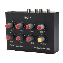7 Band Car Audio Equalizer with Headphone Amplifier, 2 Channel Digital Sound Mixer Black