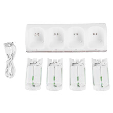Centro di alimentazione versatile per Wii e Wii U, base di ricarica per 4 controller, batterie Ni-MH incluse, indicatore intelligente automatico,
