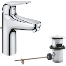 Single lever basin mixer - GROHE Swift - 24328001 - Chrome - Size M - Cold water opening - Water saving - Pull-out and waste