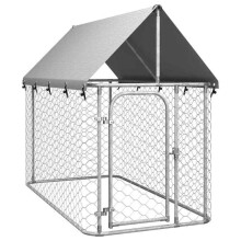 Cercado de chenil para animais de estimação externo com cobertura 200 x 100 x 150 cm Prata 02_0041906
