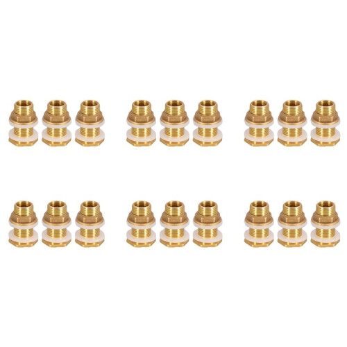 Solid Brass Bulkhead Fitting, 18 Sets 3/8 Inch Female 1/2 Inch Male Solid Brass Water Tank Connector Threaded with Ring