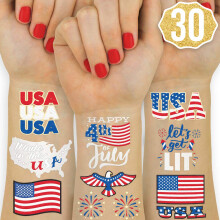 xo, Fetti Versieringen voor de Vierde Juli Tijdelijke Tatoeages - 30 stijlen | Amerika, Rood Wit en Blauw Feestdecoraties