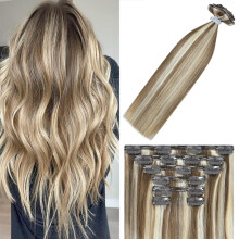 WindTouch Clip In Haarverlängerungen Echthaar Blonde 22 Zoll 120g Dicke Aschblond bis Platinblond