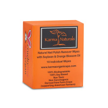 Karma Organic Natuurlijke Nagellakremover Doekjes met Soja en Sinaasappelbloemolie, Vegan, Cruelty-Free - 10 Stuks