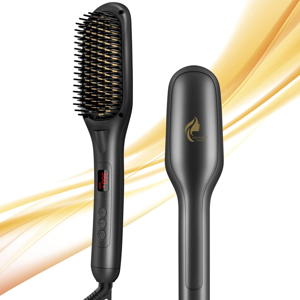 Graphene Times Hair Straightener Brush, Ionic Hair Straightener Comb For Home Salon, Hot Brush With 15 Temp For Universal Use, Auto-Off Safety With Anti-Scald