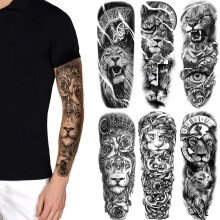 Tatuaggi Temporanei Manica Leone Tigre Lupo 6 Fogli per Adulti e Bambini