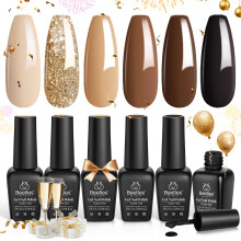 Kit de Esmalte de Uñas en Gel Beetles-6 Colores Brillantes Oro Marrón Chocolate Beige Neutro