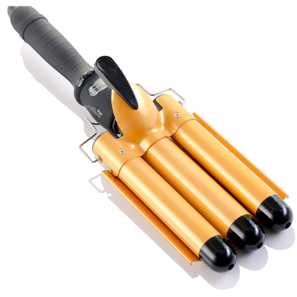 Alure Three Barrel Curling Iron Wand Hair Waver With Lcd Temperature Display - 1 Inch Ceramic Tourmaline Triple Barrels, Dual Voltage Crimp