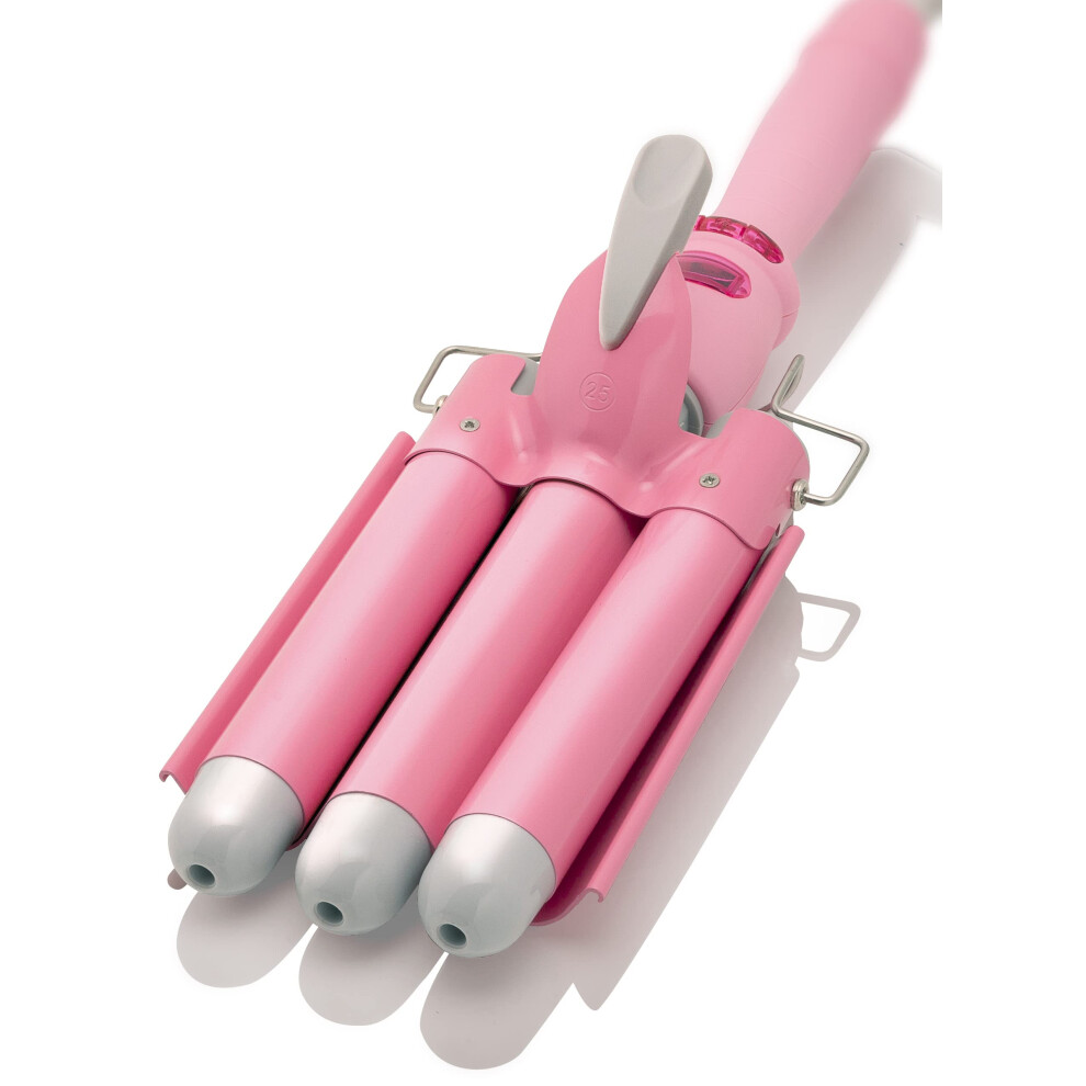 Alure Three Barrel Curling Iron Wand Hair Waver With Lcd Temperature Display - 1 Inch Ceramic Tourmaline Triple Barrels, Dual Voltage Crimp