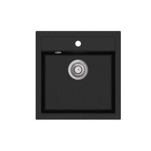 GURARI Lavello da cucina, lavello in granito incassato nero, sifone incluso, 49x51