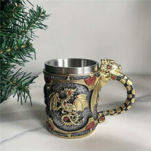 14 oz Steampunk Dragon ølkrus i rustfritt stål med intrikat utstyrsdesign, middelaldersk Fantasy Tankard, øltilbehør