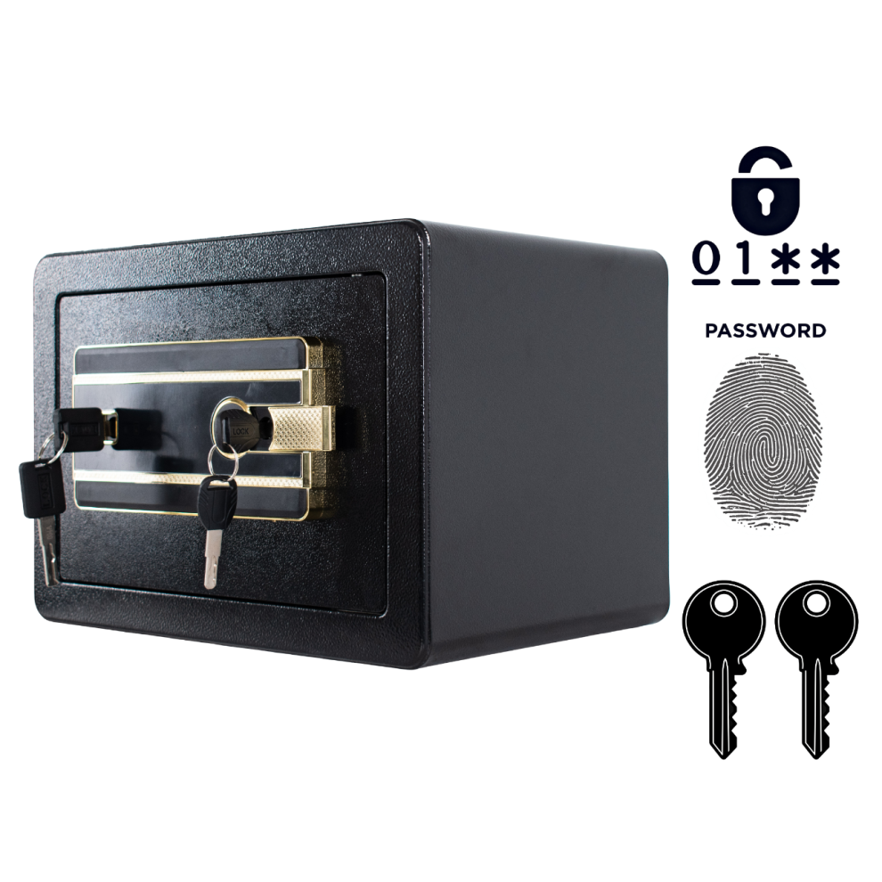 Biometric Fingerprint Safe Box Black 25X35x25cm Steel Security Keypad Lock For Home Office Valuables & Money 5902362815696