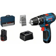 Perceuse à percussion - BOSCH PROFESSIONAL - GSB 12V-15 - 2 batteries 2,0Ah - 25 accessoires - Sac inclus