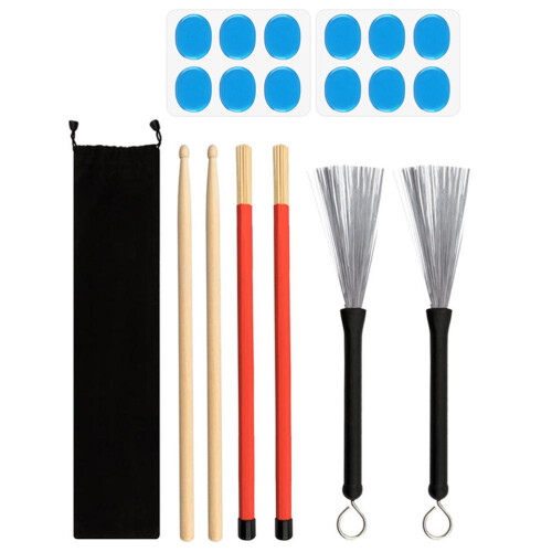 3Sets Percussion Sticks Set Aus Holz Mit Dämpfern Und Drahtbesen, Bunt 1