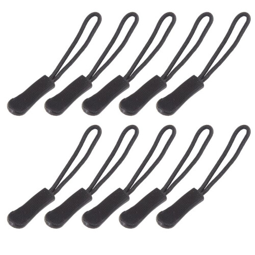 10 Anti-slip zipper puller, zipper, zipper extension trailer, practical and robust for back pack, jacket, etc.- Black