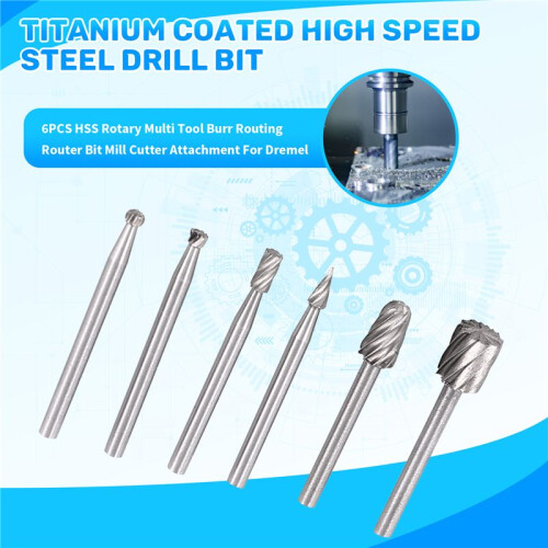6PCS HSS Rotary Multi Tool Burr Routing Router Bit Mill Cutter Attachment for 1