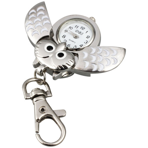 Owl Pocket Watch with Key Chain 40 x 25 mm Silver 1