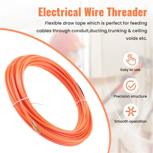 4Mm 15 Meter Orange Guide Device Nylon Electric Cable Push Pullers Duct Snake Rodder Fish Tape Wire 1