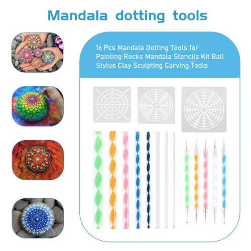 16 St Mandala Dotting Tools för Att Måla Stenar Mandala Stencils Kit  Stylus Lera Sculpting Carving Tools 2
