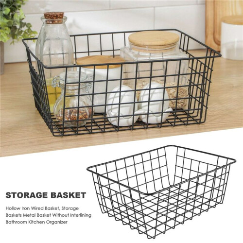 Hollow Iron Wired Basket, Storage Baskets Metal Basket Without Interlining Bathroom Kitchen Organizer Black 1