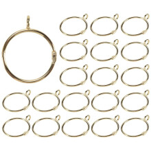 20 Pcs Openable Gold Curtain Rings Open and Close Metal Rustproof Drapery Loops with Eyelet for Hook Pins (1.5 Inch)