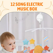 Crib Mobile Motor Baby Music Box Spinner with 3 Modes Volume Adjustable 12 Lullabies Auto-Off After 30 Minutes