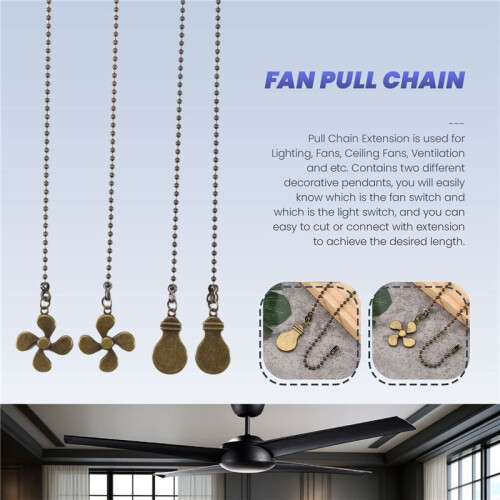 4Pcs Ceiling Fan Pull Chain Set,Bulb and Fan Pattern Pull Chain Extension Fan Pull Chain Pendant 12 Inch(Antique Bronze) 2