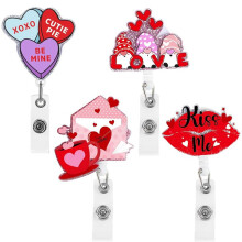4Pcs Badge Holder Reel Clip - Valentines Day Gifts Cute  Heart Pattern Id Name Card Retractable Badge Reel Clip