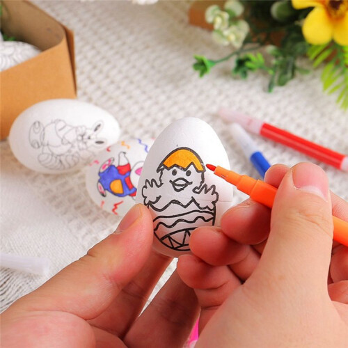 6 Pcs Easter DIY Hand-Painted Eggs 2024 Cartoon Eggs Children's Handmade Gift Easter Egg Painting Kit-A 2
