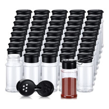 50 St Kryddburkar Av Plast med Lock för Shaker KryddbehåLlare Plastkryddflaskor Kryddshakerburkar 3,3 Oz/100 Ml Svart