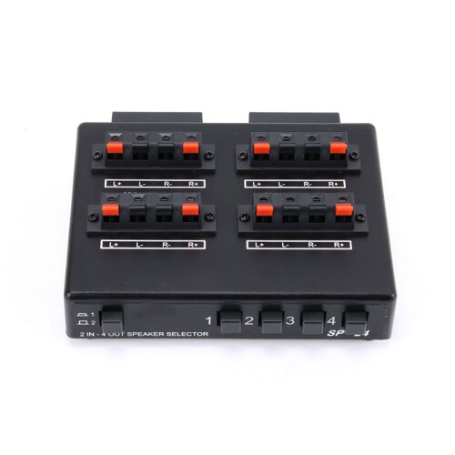 SP-24  2-IN-4-OUT Stereo Audio Selector Amplifier Switcher Box Speaker Splitter 2