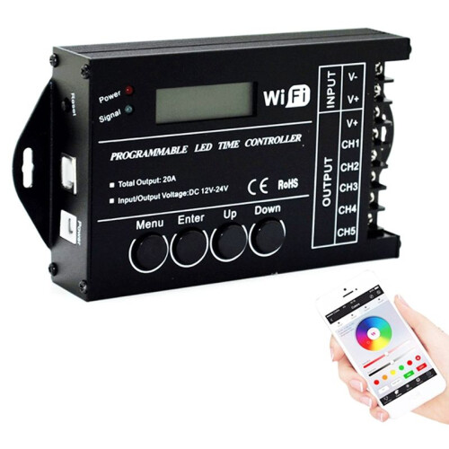 12V 24V WiFi RGB  Programmable LED Controller TC421 5 Channels 20A Common Anode Programmable LED Strip Dimmer 1