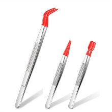 3 Delar Pincett med Gummispets Pincett PVC-Belagd Pincett Set, Gummi Rak och Platt Pincett RöD