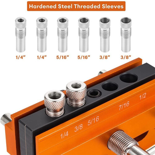 Self Centering Doweling Jig, for Straight Holes, Adjustable Width Woodworking Locator Set with 6 Drill Guide Bushings 2